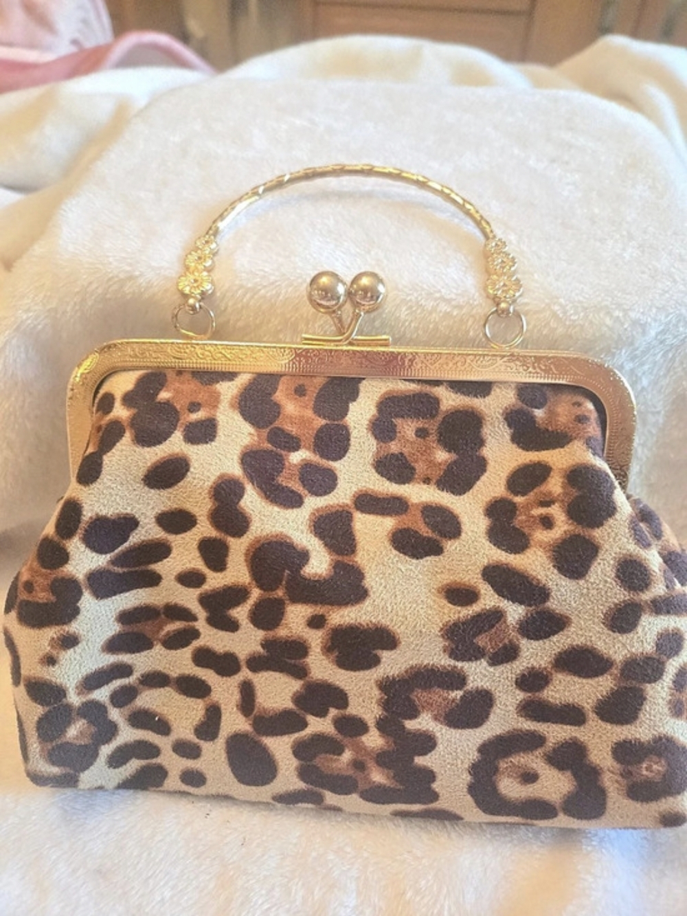 NWOT Vintage Leopard Print Suede Kiss Closure Evening Bag 9×7